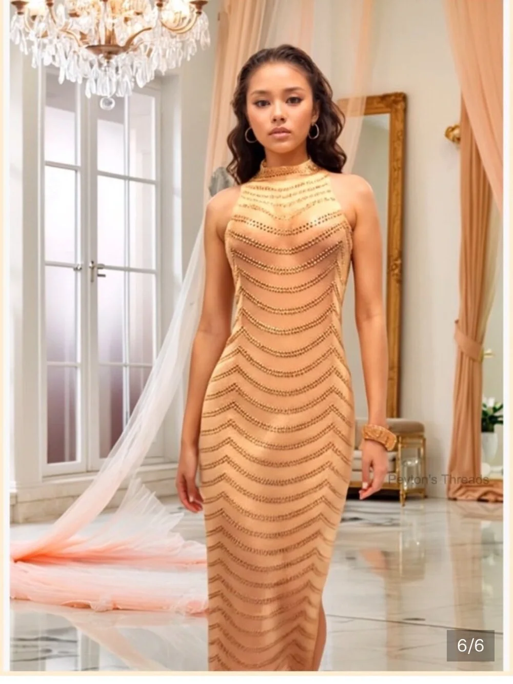 Gold Rhinestone Mesh Maxi Skirt - Picture 5 of 5